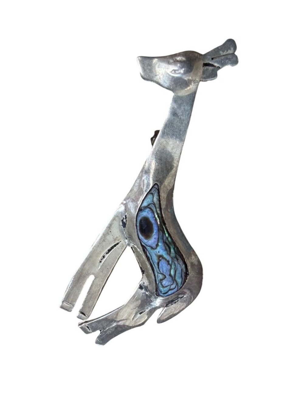 Vintage Signed Taxco Mexico Sterling Silver & Abalone Giraffe Brooch Pin 2 grams